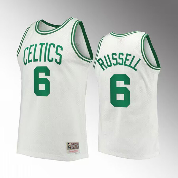 Men's Boston Celtics #6 Bill Russell White Throwback Stitched Jersey Men's Boston Celtics #6 Bill Russell White Throwback Stitched Jersey